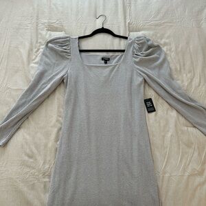 Chic Light Gray Puff Sleeve Dress